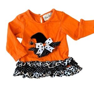 5/$20 Rare Editions Orange Halloween Top with Witch Hat & Spider Appliqué 6 mos​